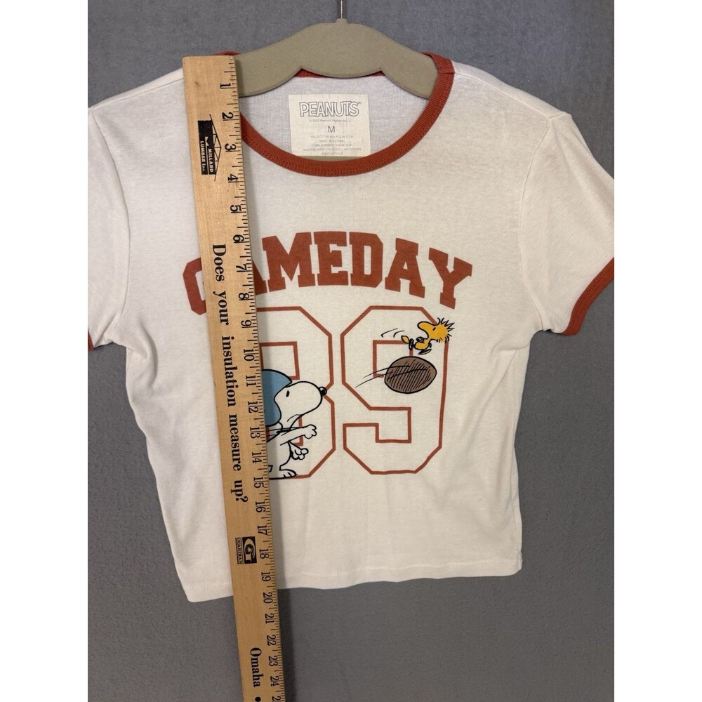 Peanuts Snoopy Woodstock Gameday 89 Graphic Ringer T-Shirt White Rust Medium - Picture 4 of 4